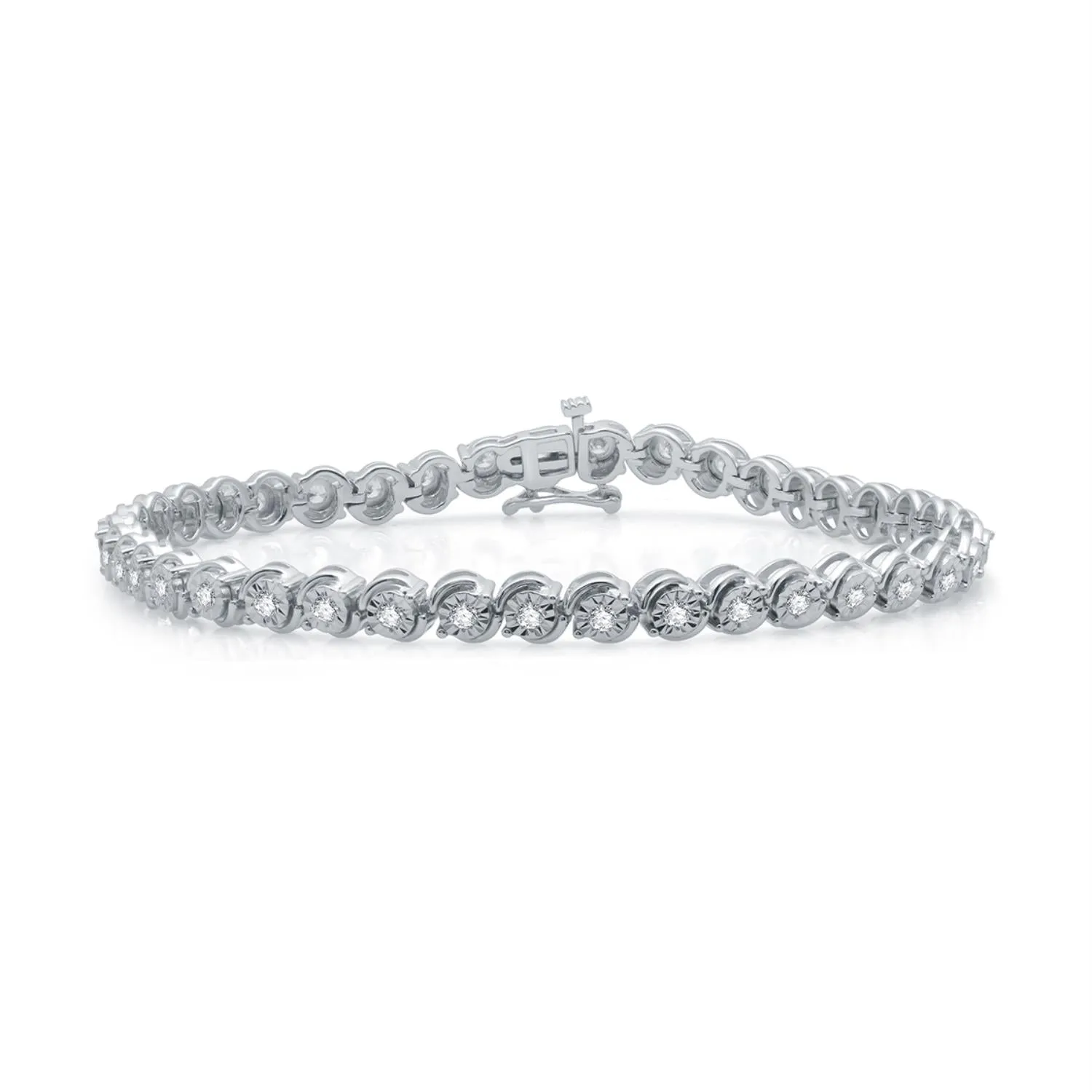 1 CTW Diamond Illusion Set 7.5-inch Tennis Bracelet in Rhodium Plated Sterling Silver