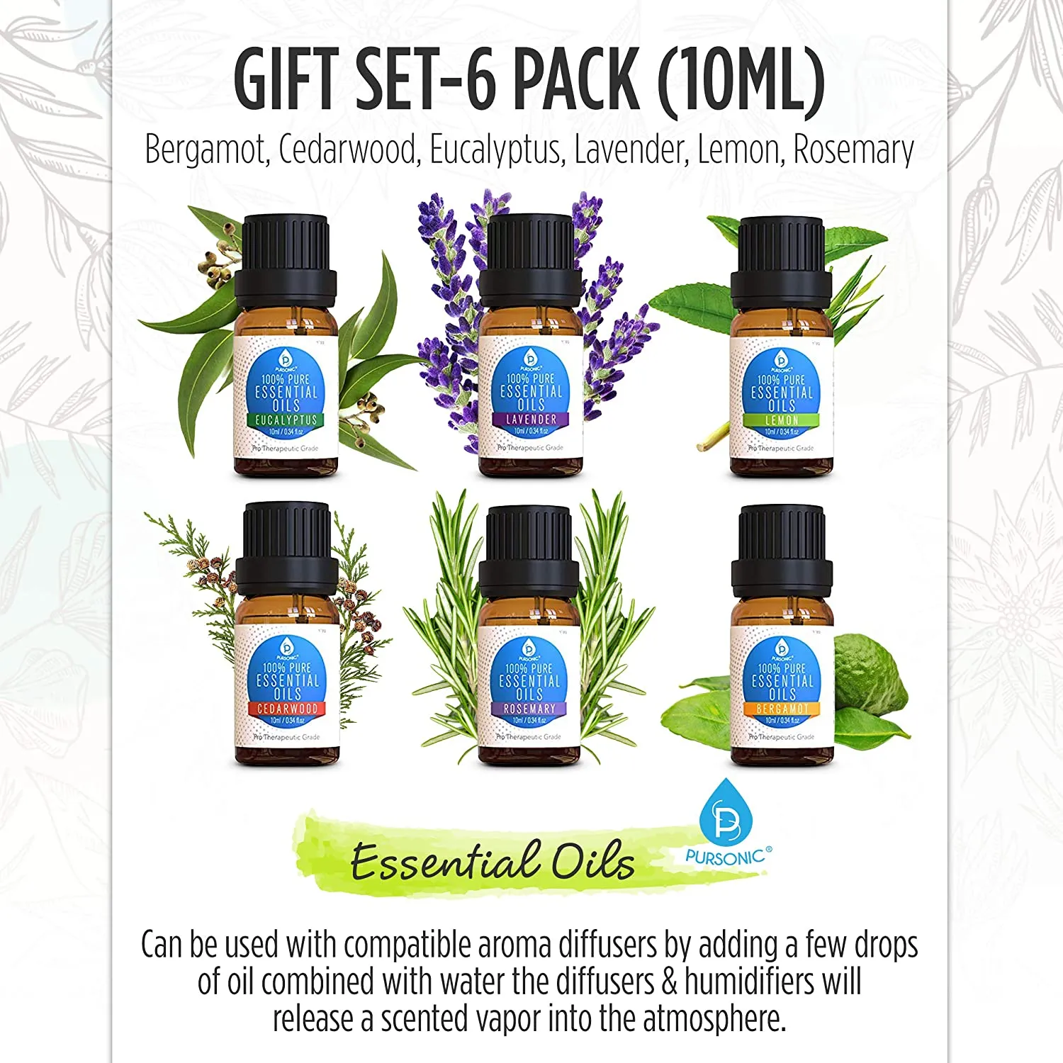 100% Pure Essential Aromatherapy Oils Gift Set-6 Pack