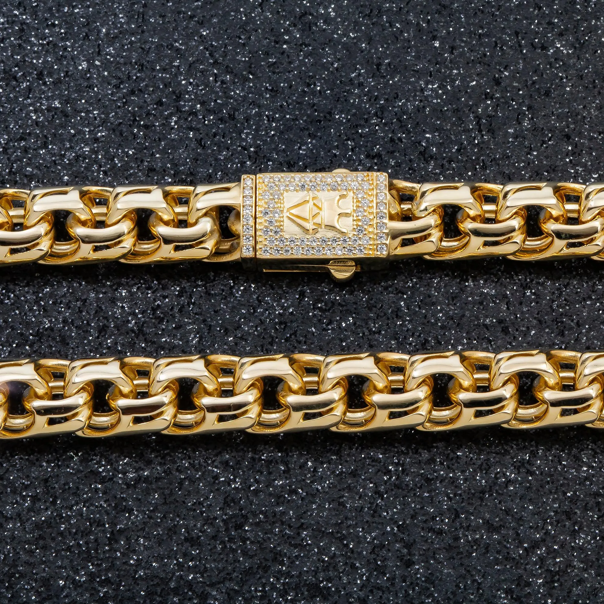 10K GOLD 9.07MM HOLLOW BYZANTINE CHAIN WITH DIAMOND CLASP