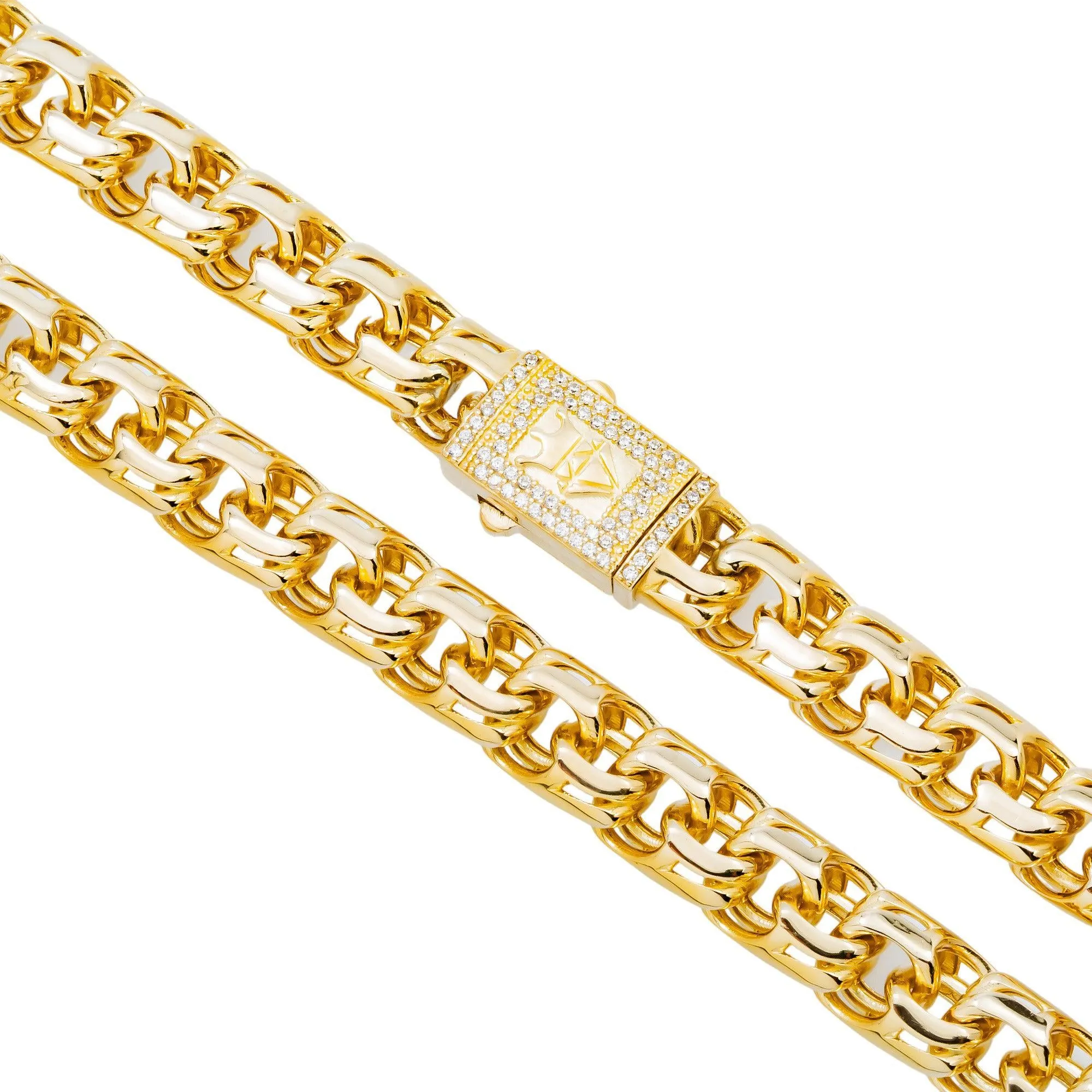 10K GOLD 9.07MM HOLLOW BYZANTINE CHAIN WITH DIAMOND CLASP