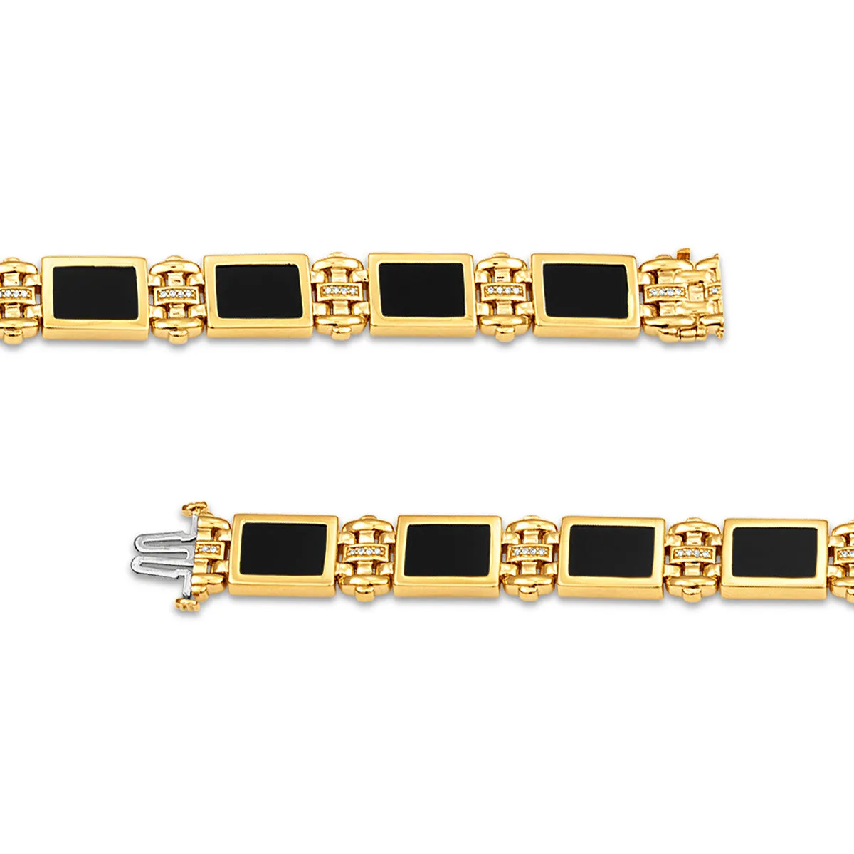 1/10 CTW Diamond Tennis Black Onyx 8.5-inch Bracelet in 10KT Yellow Gold Plated Sterling Silver