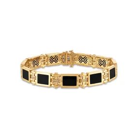 1/10 CTW Diamond Tennis Black Onyx 8.5-inch Bracelet in 10KT Yellow Gold Plated Sterling Silver