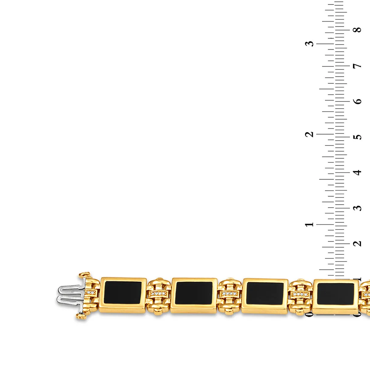 1/10 CTW Diamond Tennis Black Onyx 8.5-inch Bracelet in 10KT Yellow Gold Plated Sterling Silver