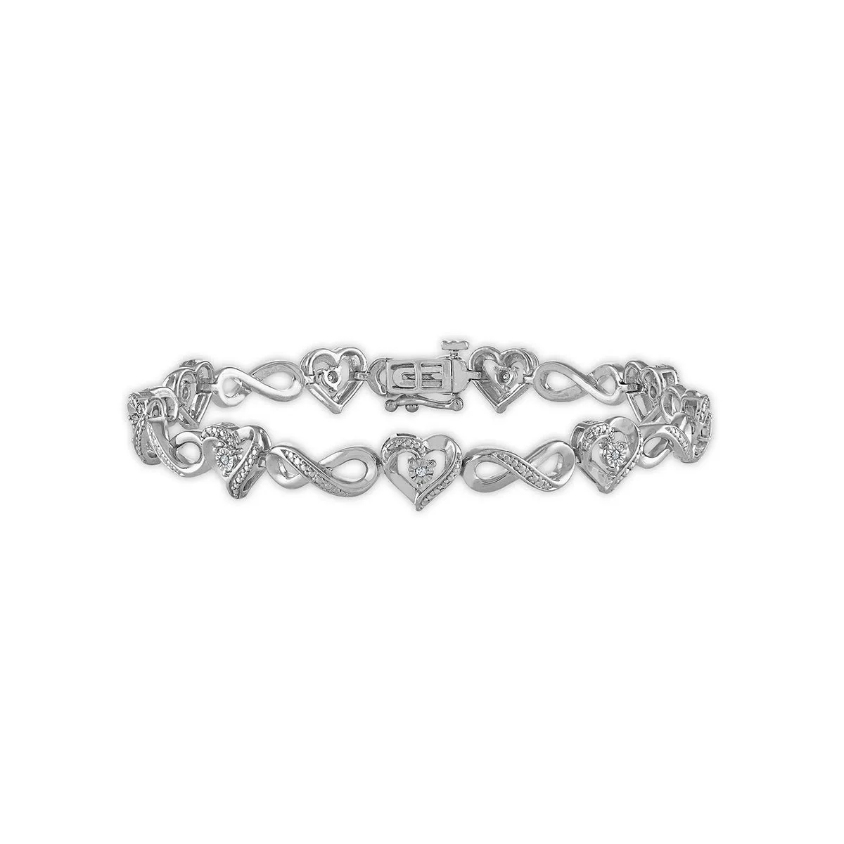 1/20 CTW Diamond Heart Infinity 7.25-inch Bracelet in Rhodium Plated Sterling Silver