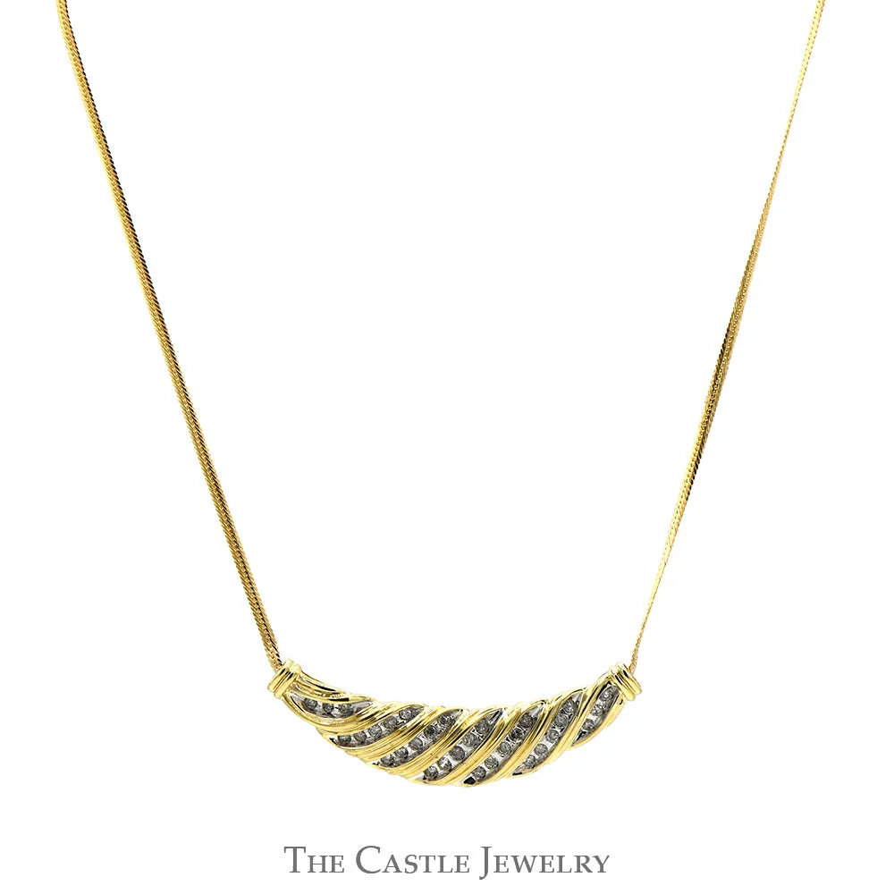 1cttw 7 Row Diamond Cluster Necklace with Flat Link Chain in 10k Yellow Gold