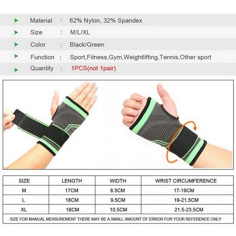 1PCS Cycling Sport Wrist Support Brace With Elastic Bandage Compress For Fitness Gym Weightlifting Hand Palm Protector