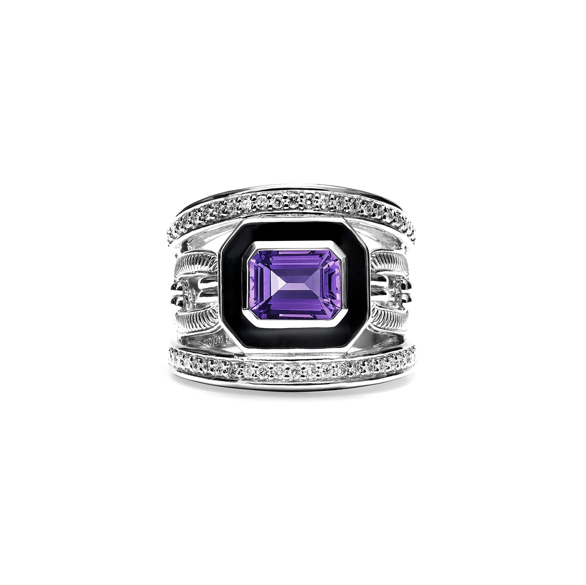 Adrienne Band Ring with Enamel, Amethyst and Diamonds