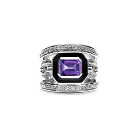 Adrienne Band Ring with Enamel, Amethyst and Diamonds