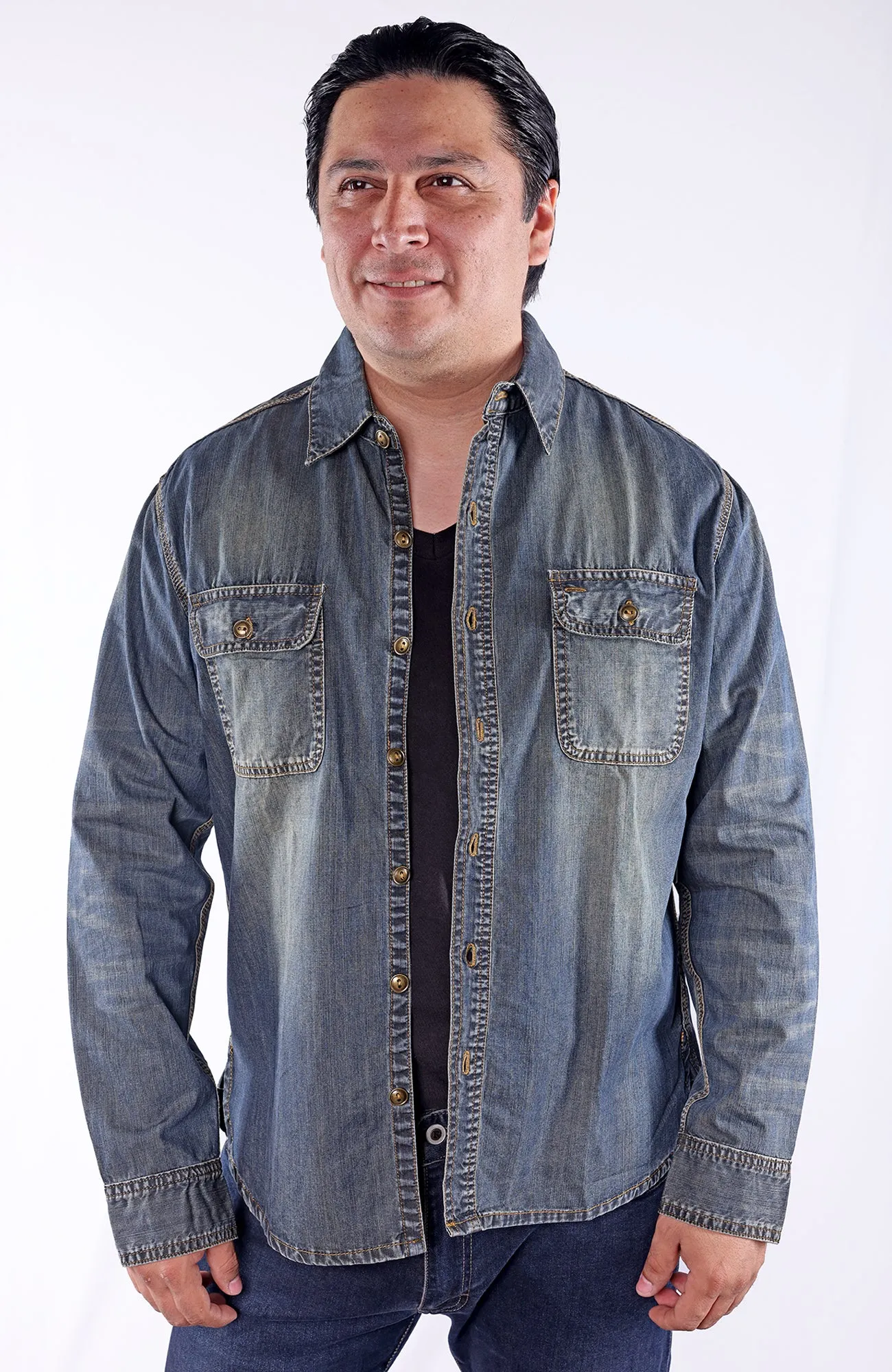 ALE | 100% Cotton Slub Denim Long Sleeve Shirt