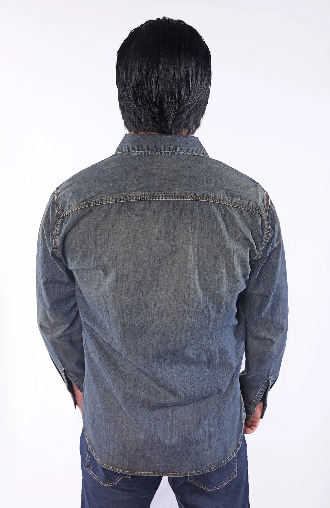 ALE | 100% Cotton Slub Denim Long Sleeve Shirt