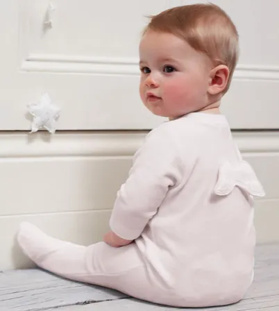 Angel Wing Velour Sleepsuit in Pink