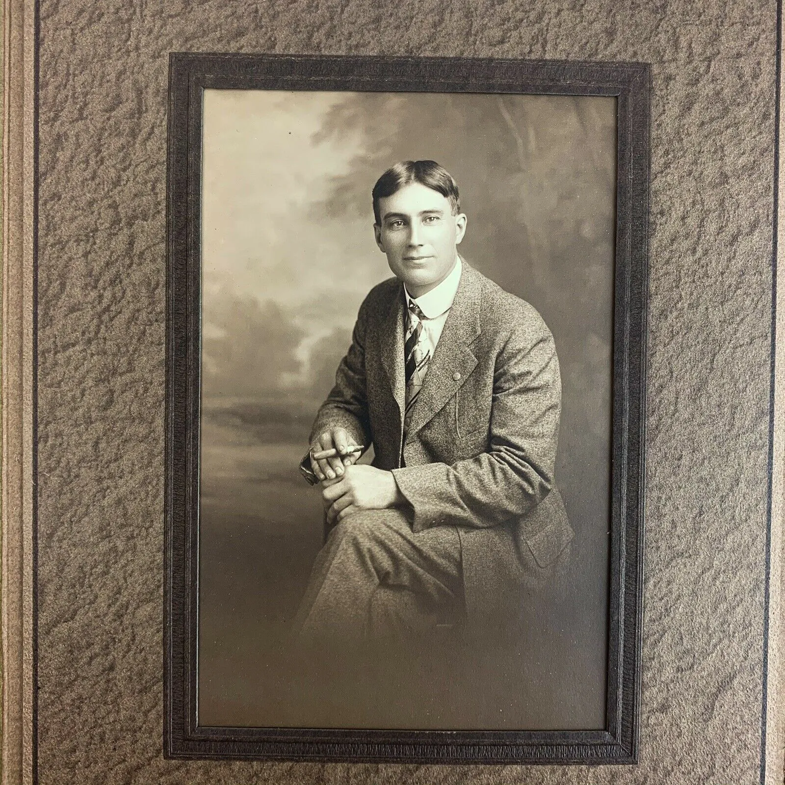 Antique Photography Man Posing with Cigar Wearing Suit in Photo