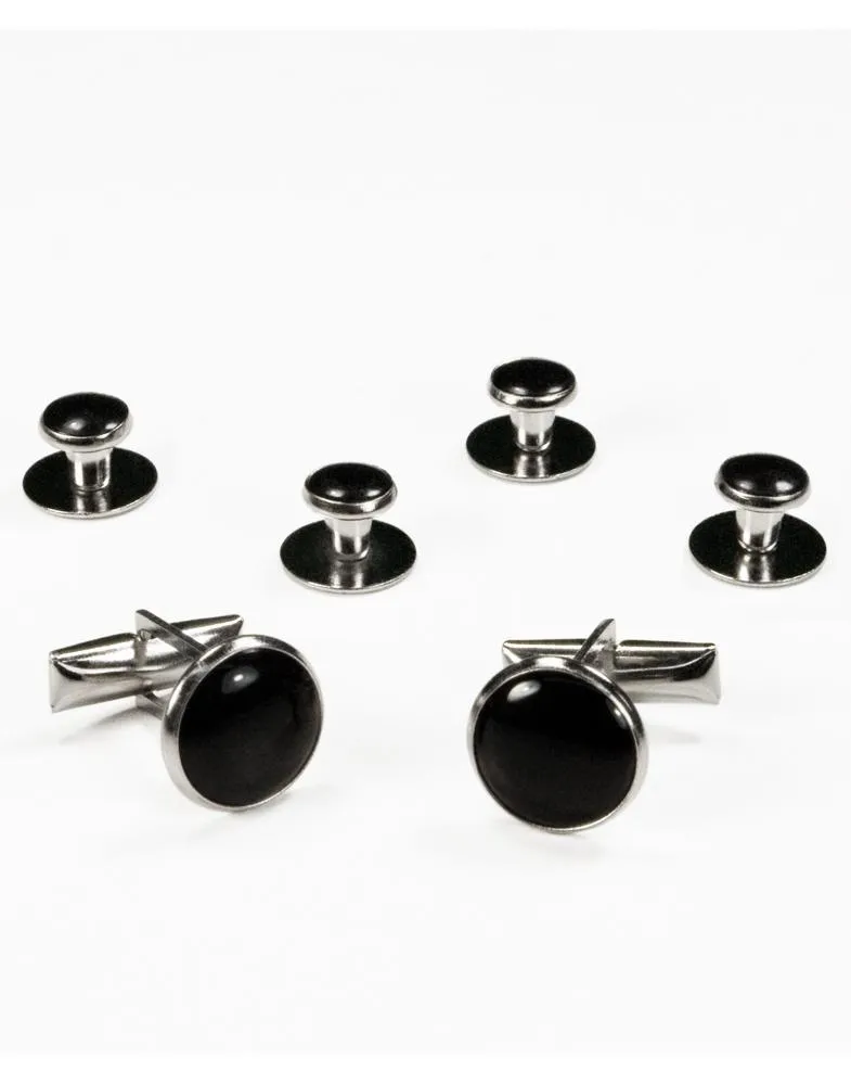 Basic Black with Silver Trim Studs and Cufflinks Set