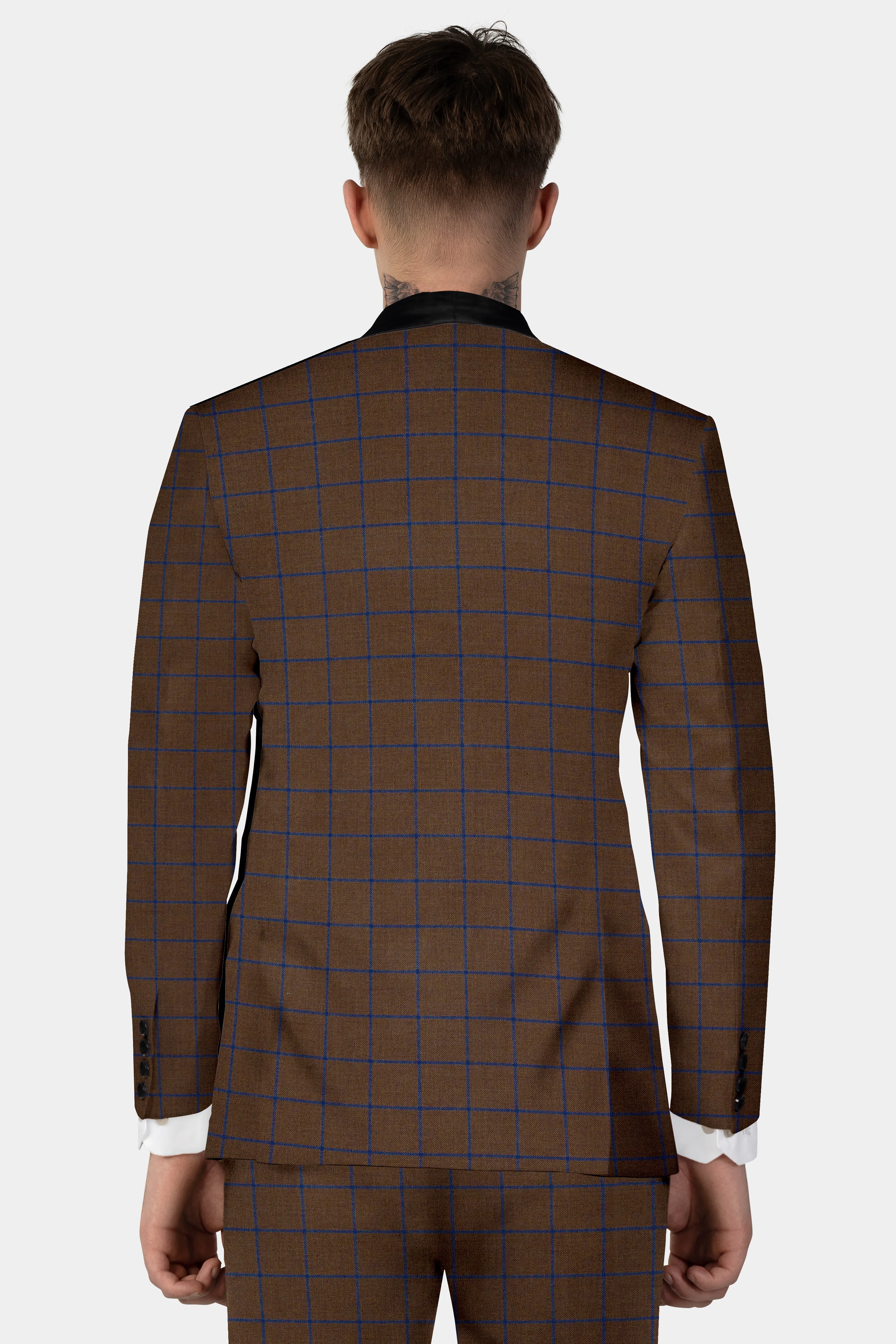 Bistre Brown with Catalina Blue Windowpane Tuxedo Tweed Suit