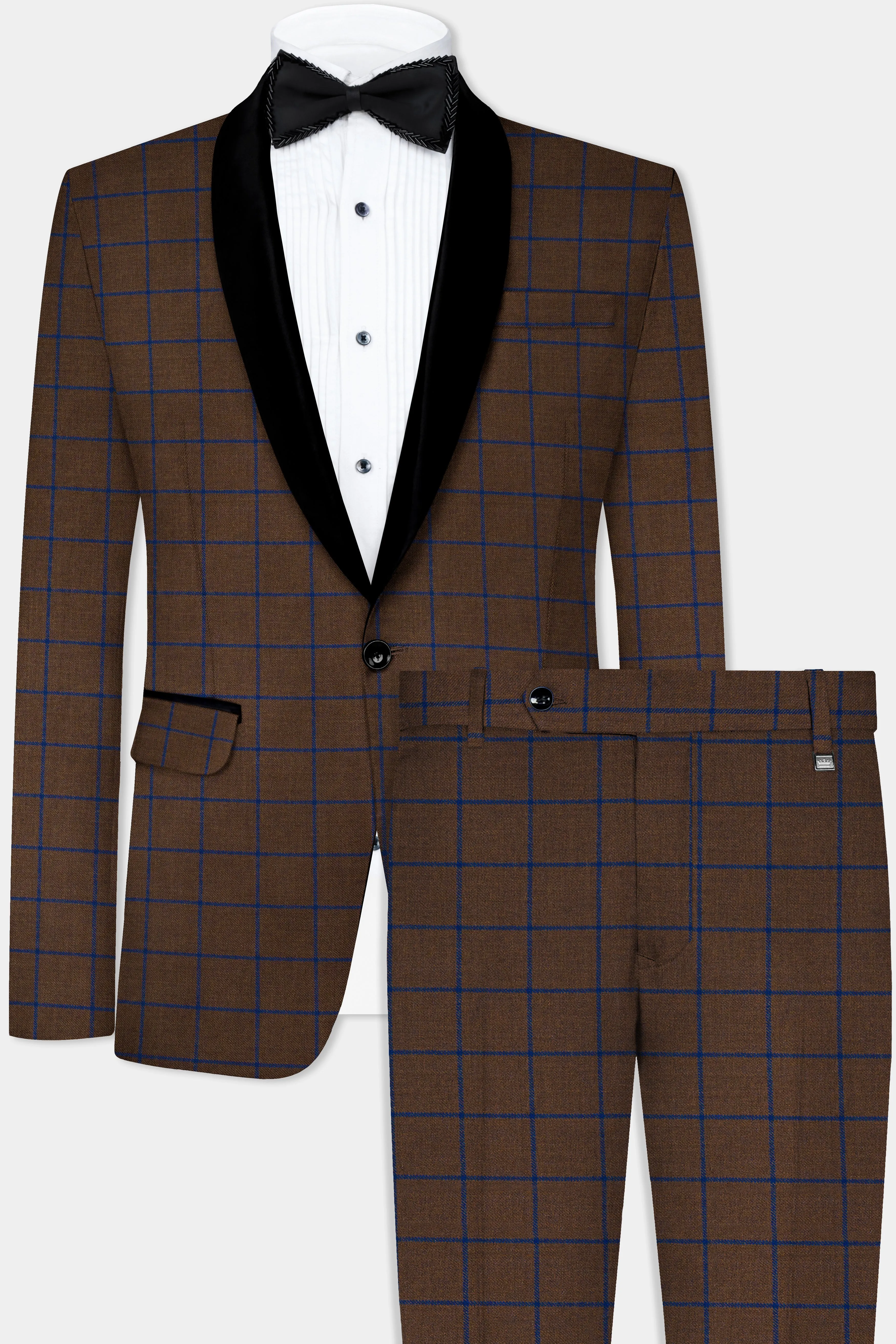 Bistre Brown with Catalina Blue Windowpane Tuxedo Tweed Suit