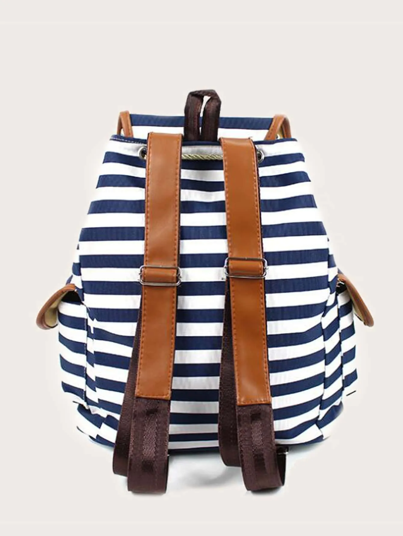 Buckle Decor Striped Pattern Flap Backpack