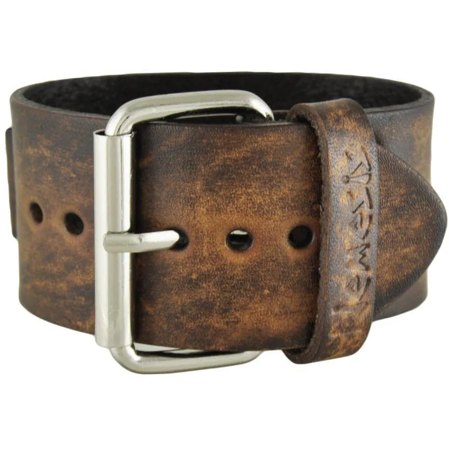 Burned Distressed Brown Leather Ladies Cuff