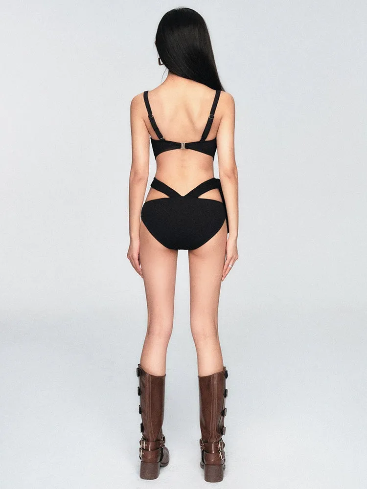 Chain Strap One-Piece Swimsuit with Tie Side