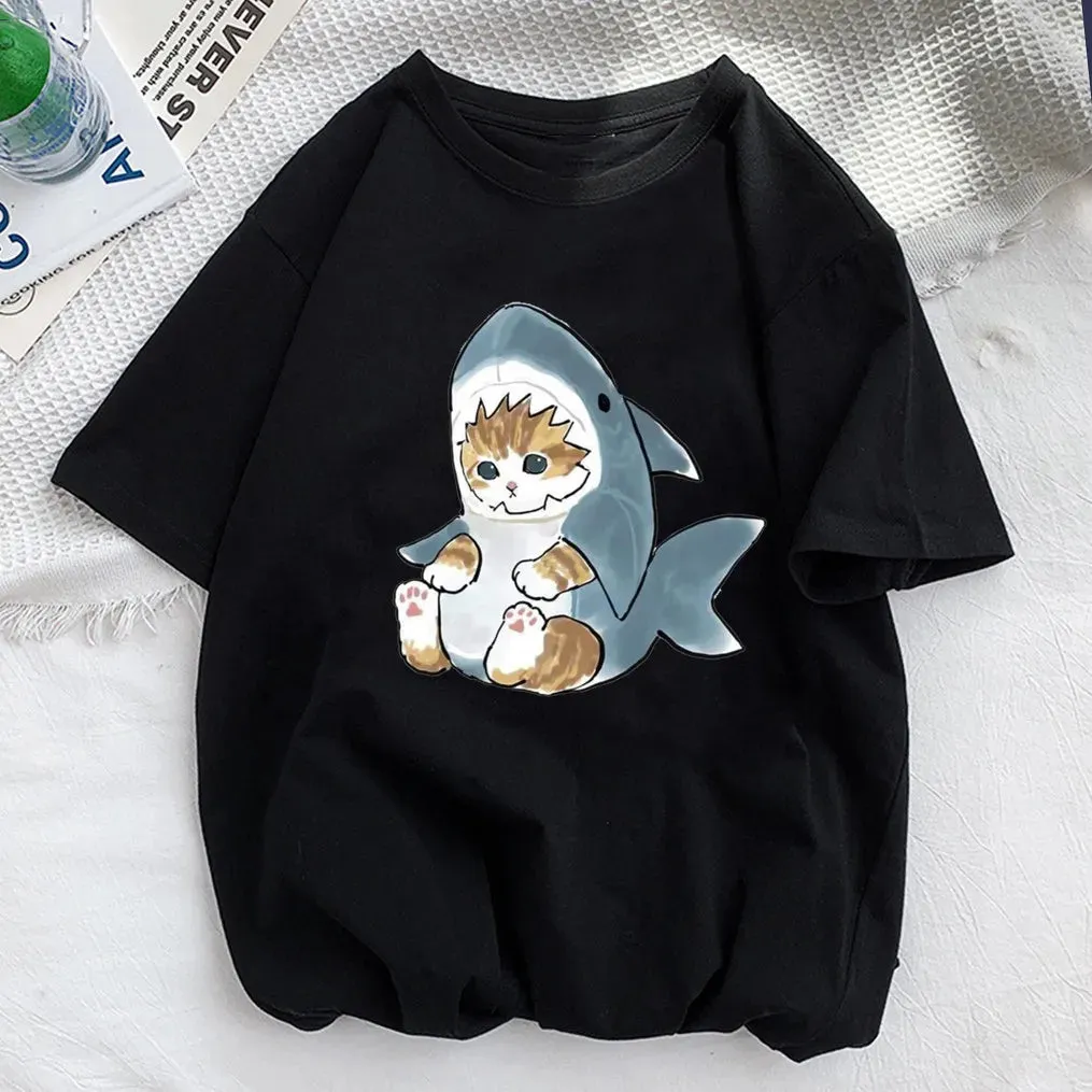 Charming Cat Print T-Shirts