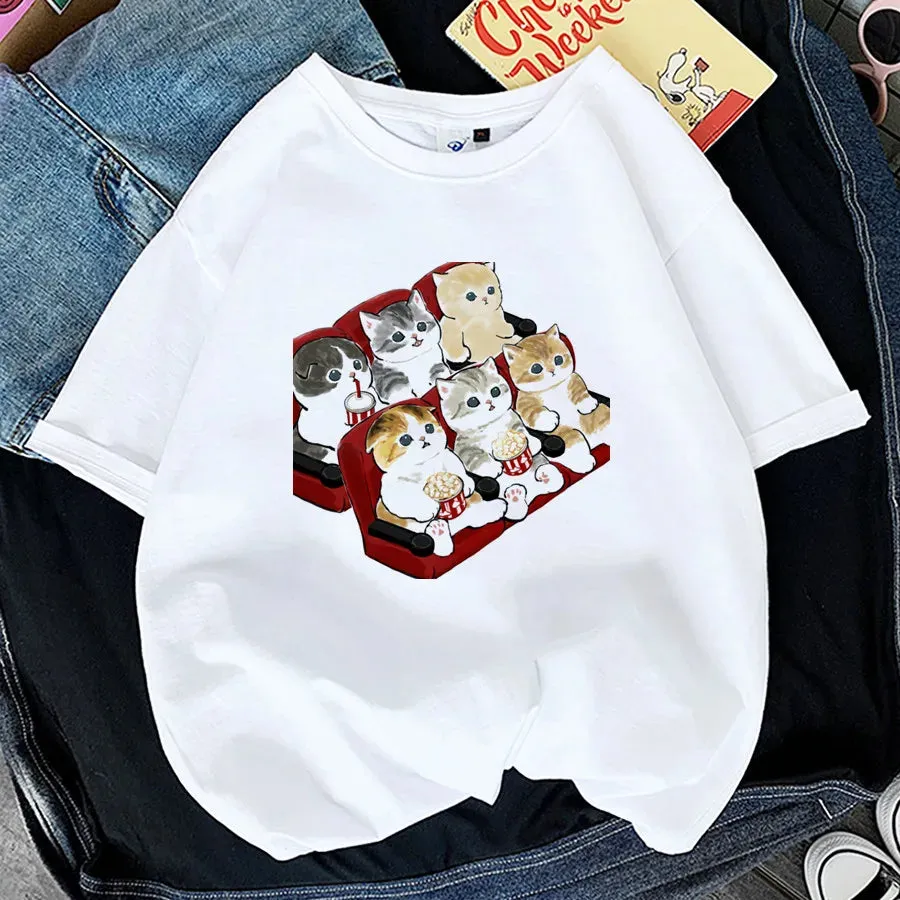 Charming Cat Print T-Shirts