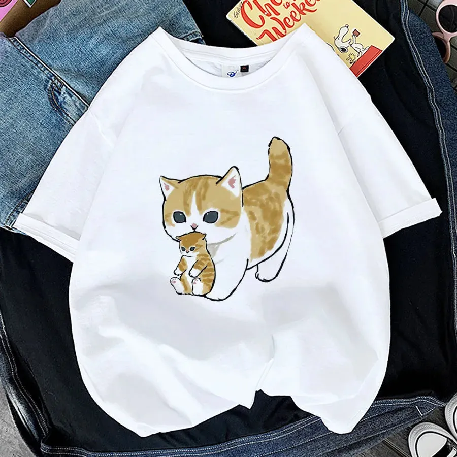 Charming Cat Print T-Shirts