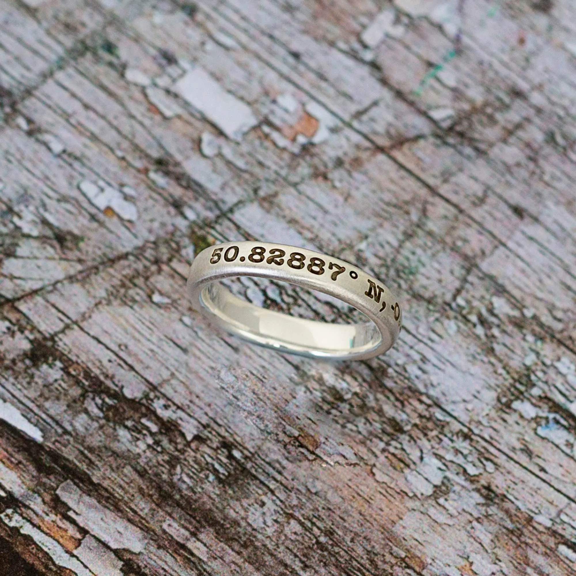 Coordinates Latitude Longitude 3mm Silver Band Ring