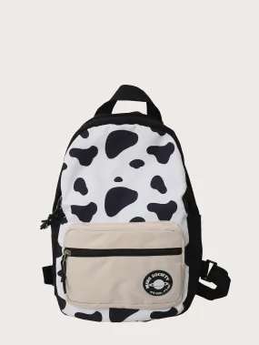 Cow Pattern Pocket Front Backpack