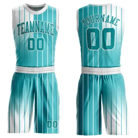 Custom Aqua Aqua-White Round Neck Sublimation Basketball Suit Jersey