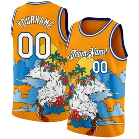 Custom Bay Orange White-Royal 3D Pattern Tropical Beach Hawaii Palm Trees Authentic Basketball Jersey