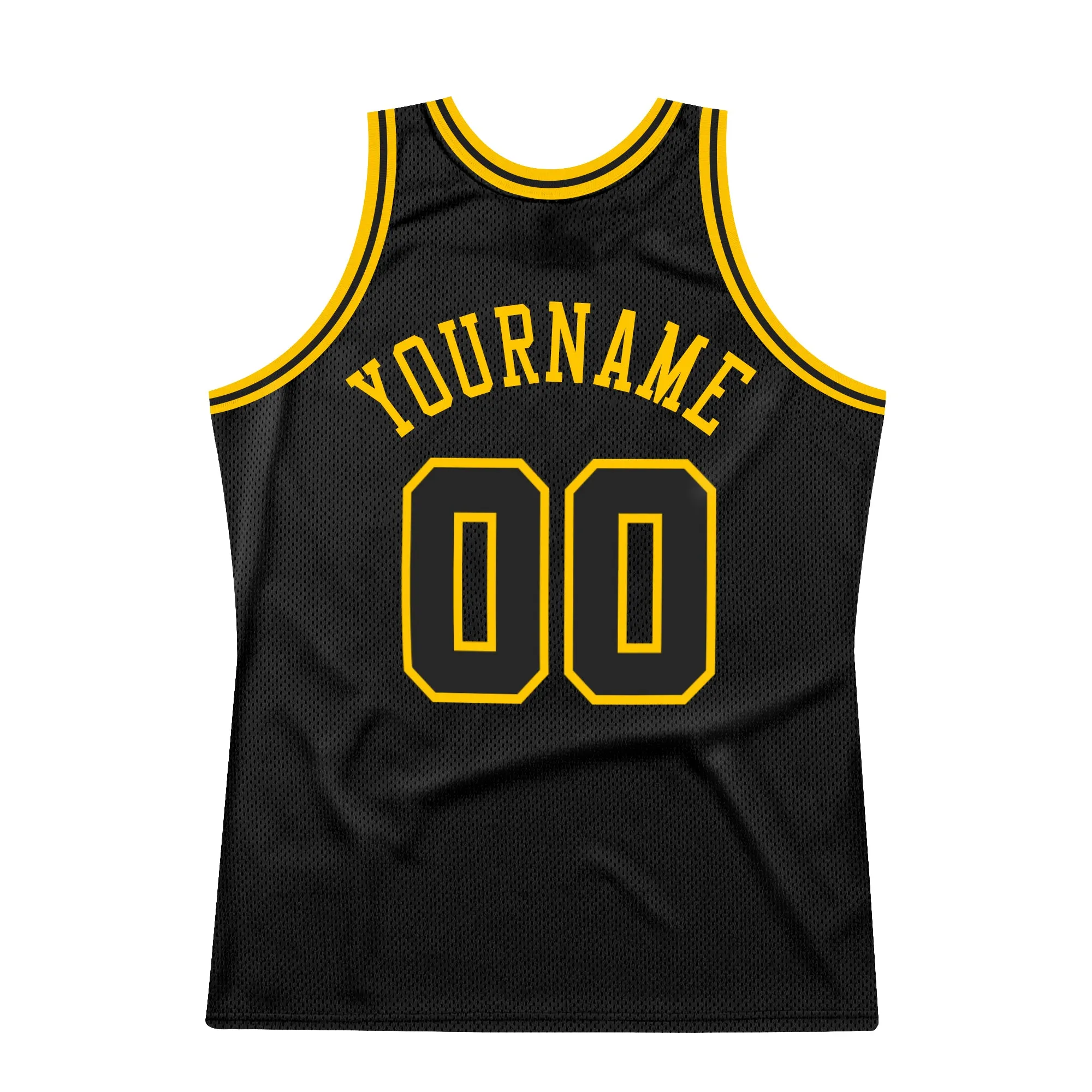 Custom Black Black-Gold Authentic Throwback Basketball Jersey