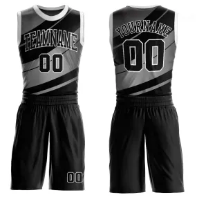 Custom Black Black-Gray Round Neck Sublimation Basketball Suit Jersey