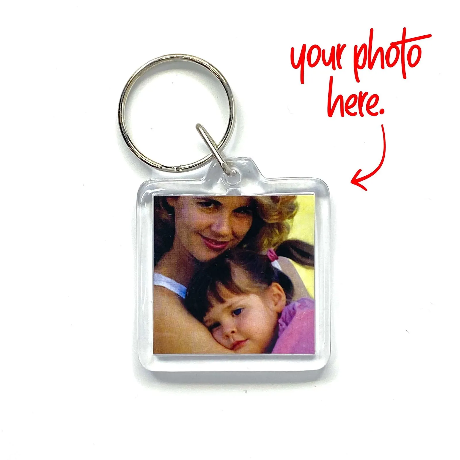 Customizable “Your Image” Souvenir Keychain Key Ring Square Clear Acrylic