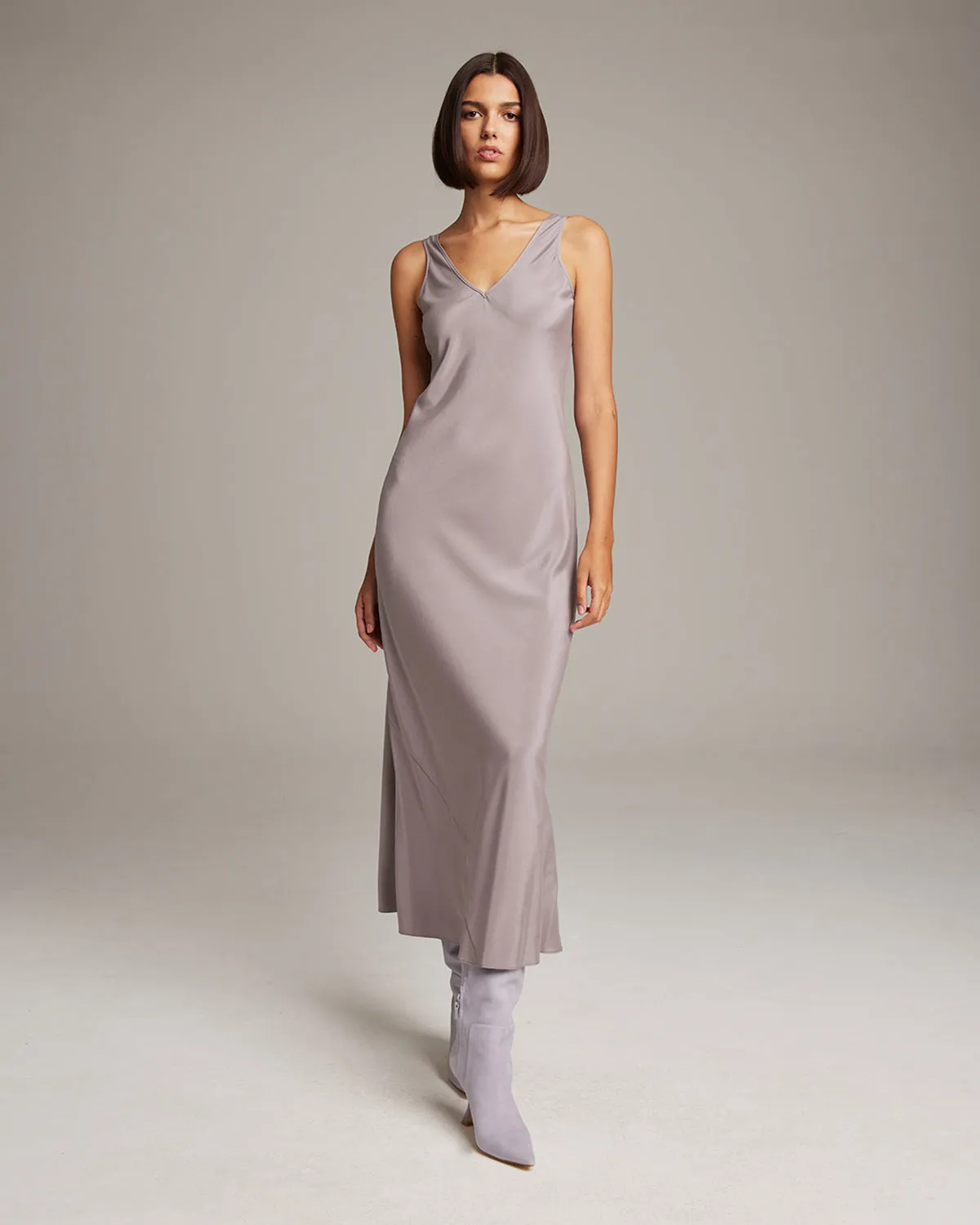 Double V Slip Dress in Stretch Silk Crepe