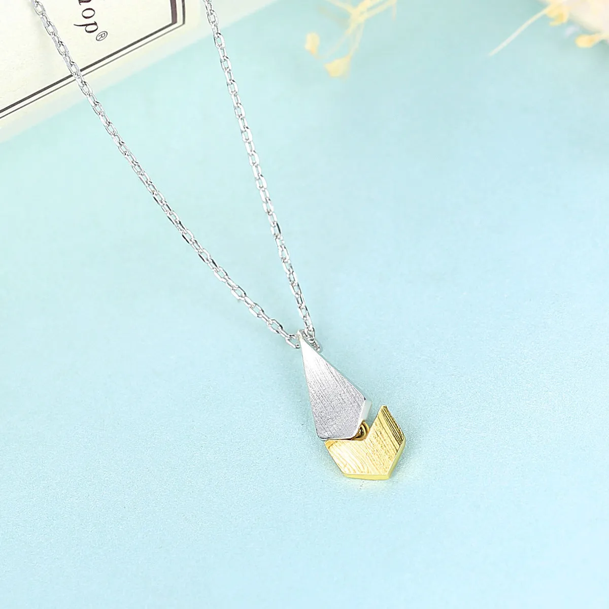 elegant gold and silver double geometric necklace