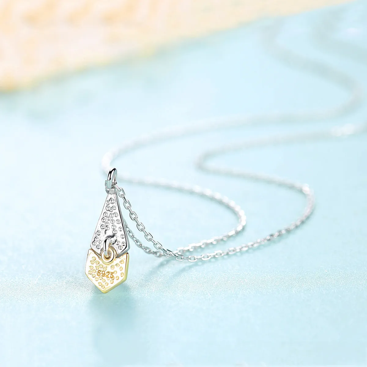 elegant gold and silver double geometric necklace