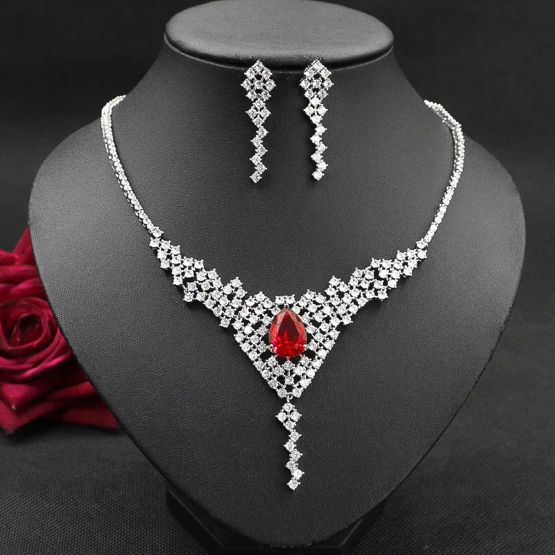 Fashion Crystal Diamond Necklace And Earring Two-Piece Set Female Elegant Clavicle Chain