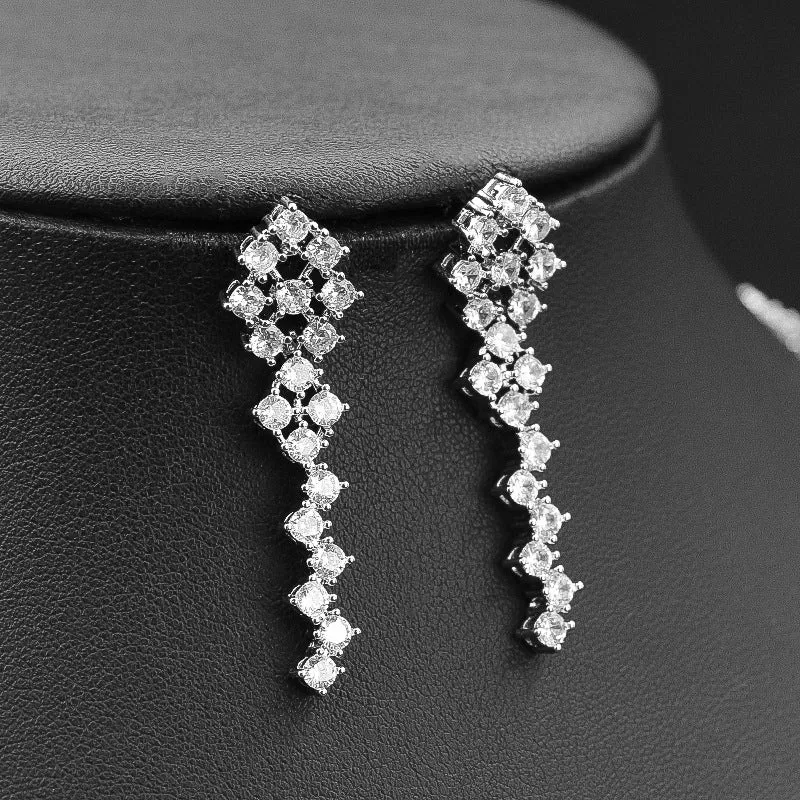 Fashion Crystal Diamond Necklace And Earring Two-Piece Set Female Elegant Clavicle Chain