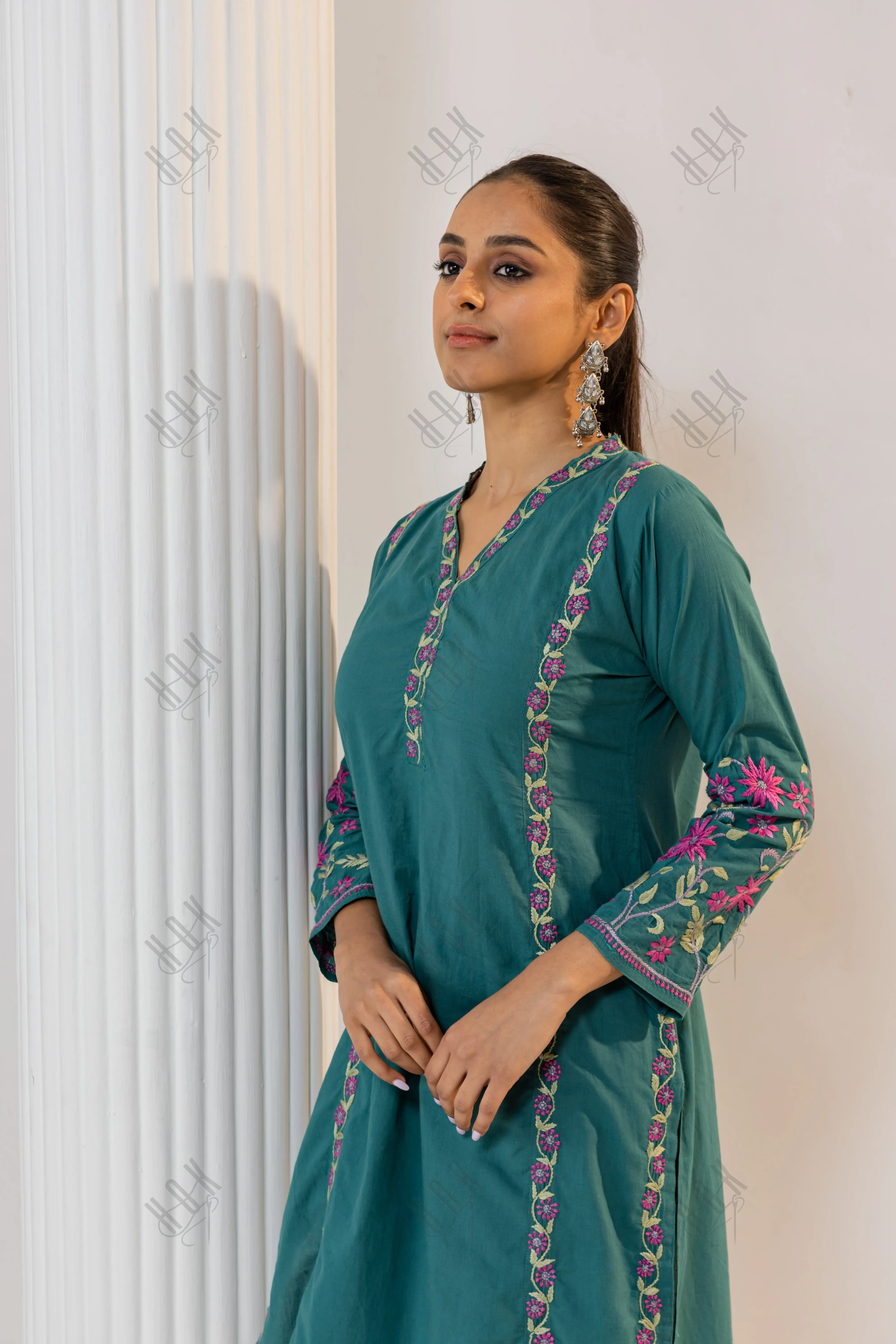 Fizaa's Chikankari Cord Set for Women - Pine Green