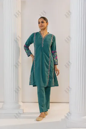 Fizaa's Chikankari Cord Set for Women - Pine Green