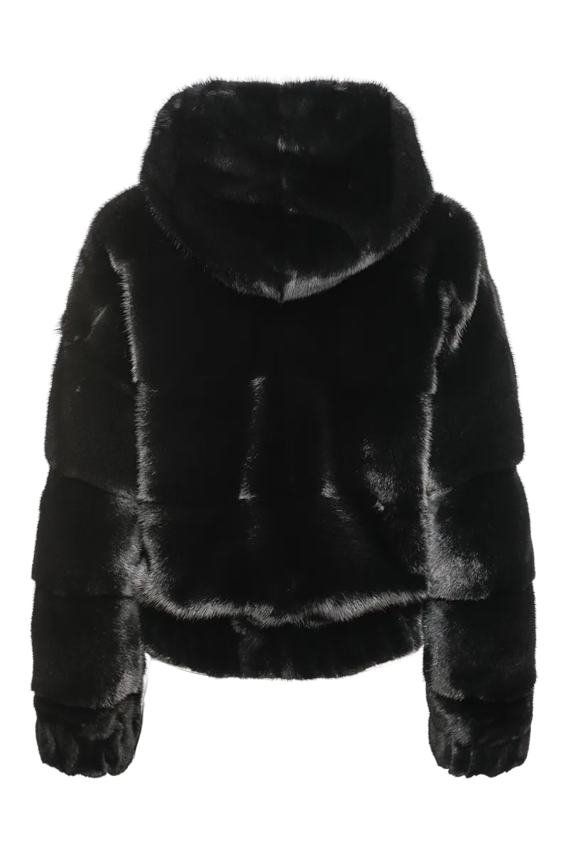 Hooded Horizontal Ranch Mink Fur Bomber Jacket