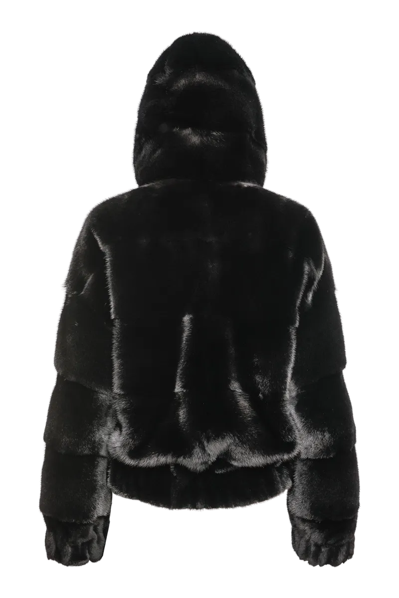 Hooded Horizontal Ranch Mink Fur Bomber Jacket