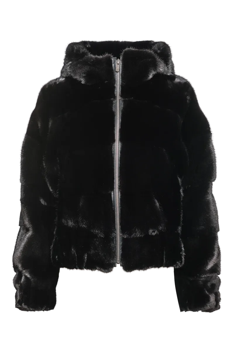 Hooded Horizontal Ranch Mink Fur Bomber Jacket