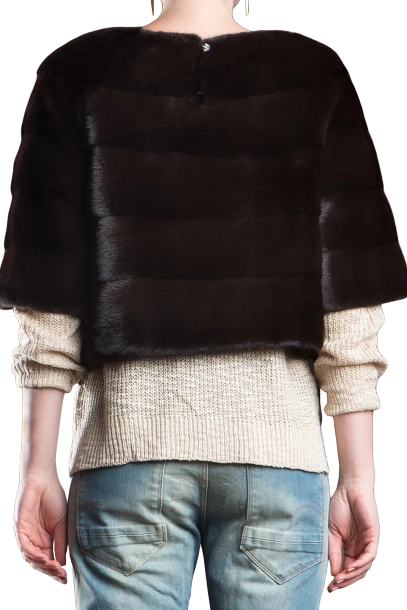 Horizontal Solid Color Mink Fur Pull - Over - Side Zipper