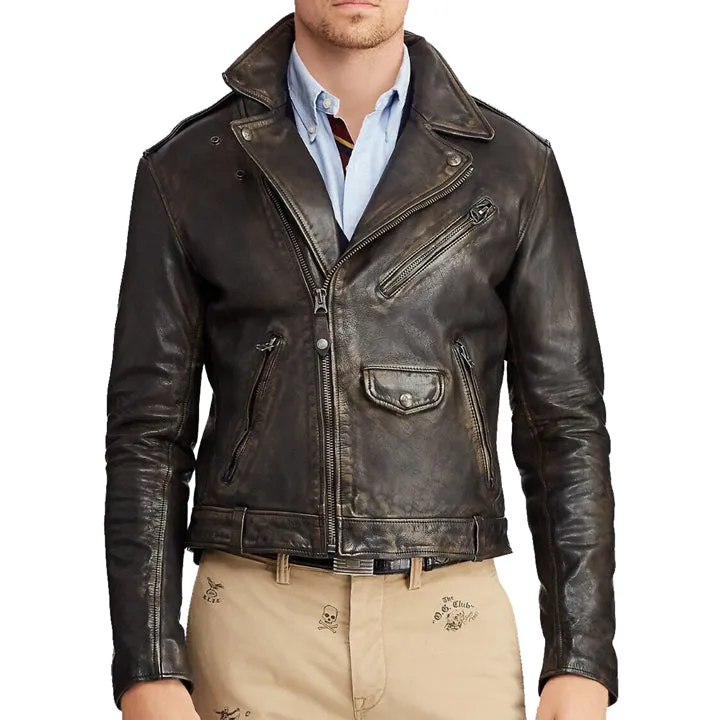 Iconic Men's Cowhide Leather Biker Motorcycle Jacket