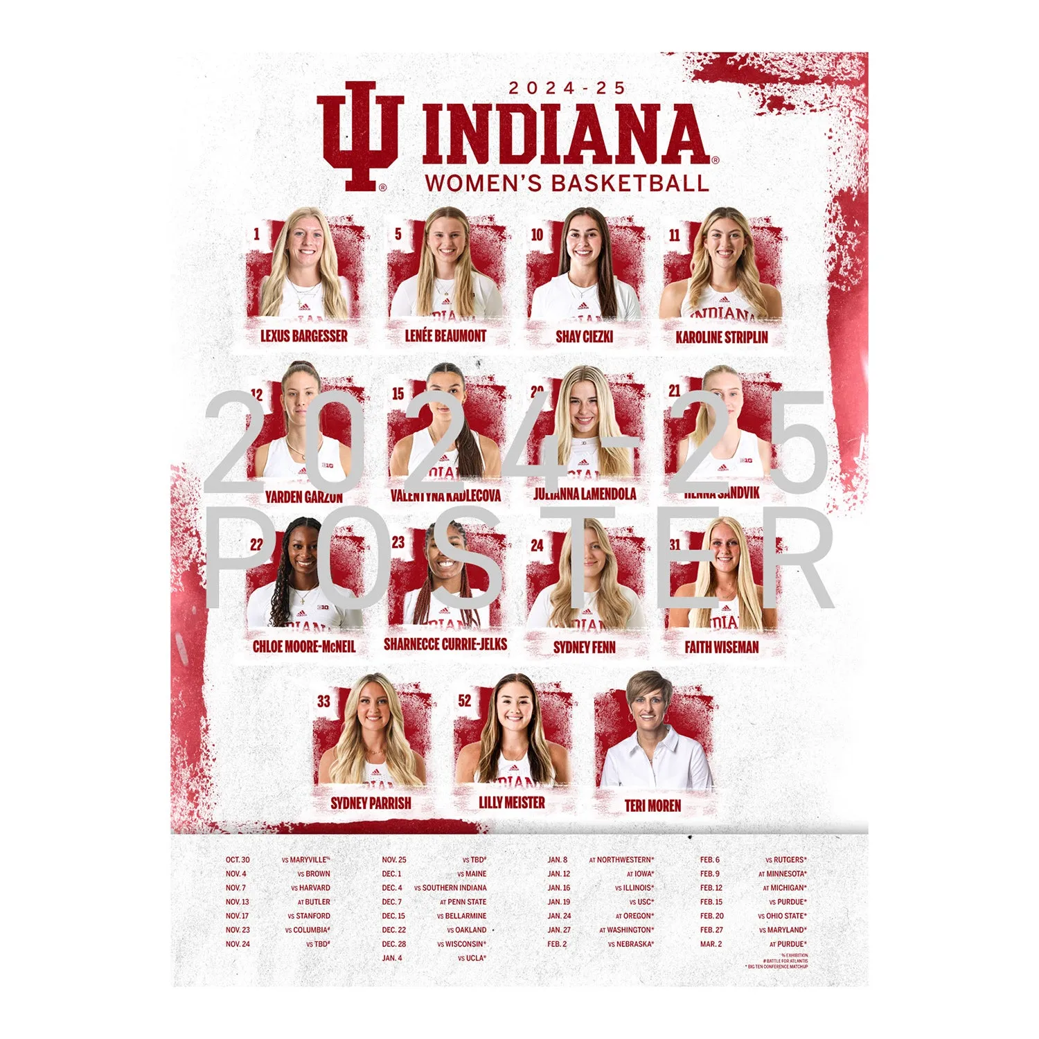 Indiana Hoosiers 24/25 Women's Basketball Schedule Poster