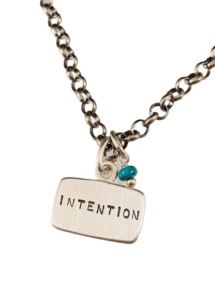 Intention Sterling Silver Tag Charm Bracelet with Turquoise Drop