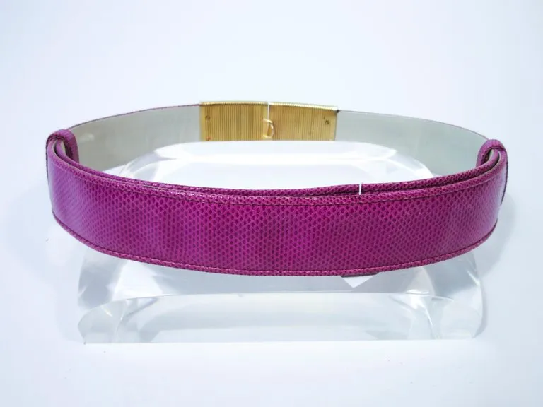 JUDITH LEIBER Magenta Lizard Skin Adjustable Belt with Metal Buckle