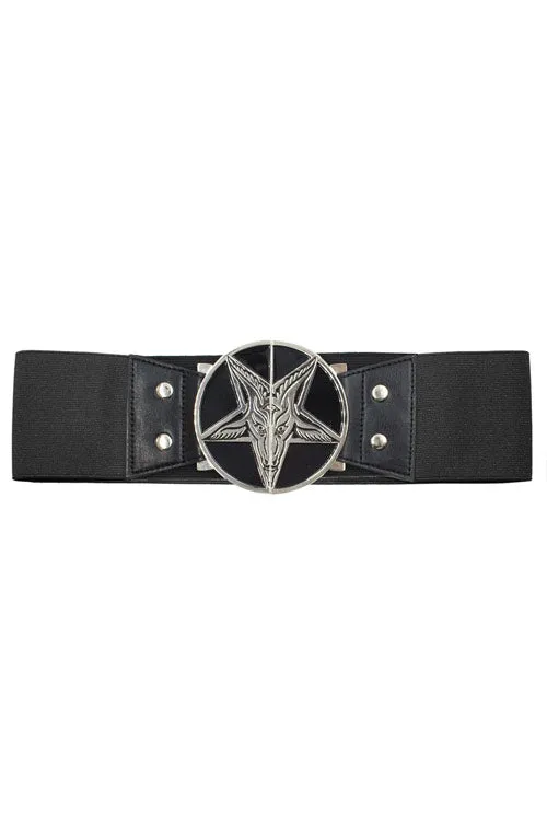 Kreepsville 666 Elastic Belt with Goat Head Baphomet Buckle in Black