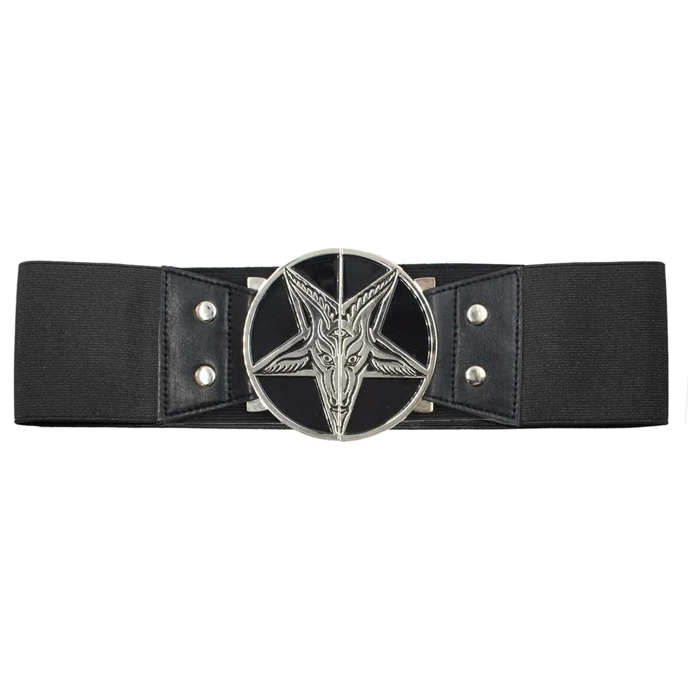 Kreepsville 666 Elastic Belt with Goat Head Baphomet Buckle in Black