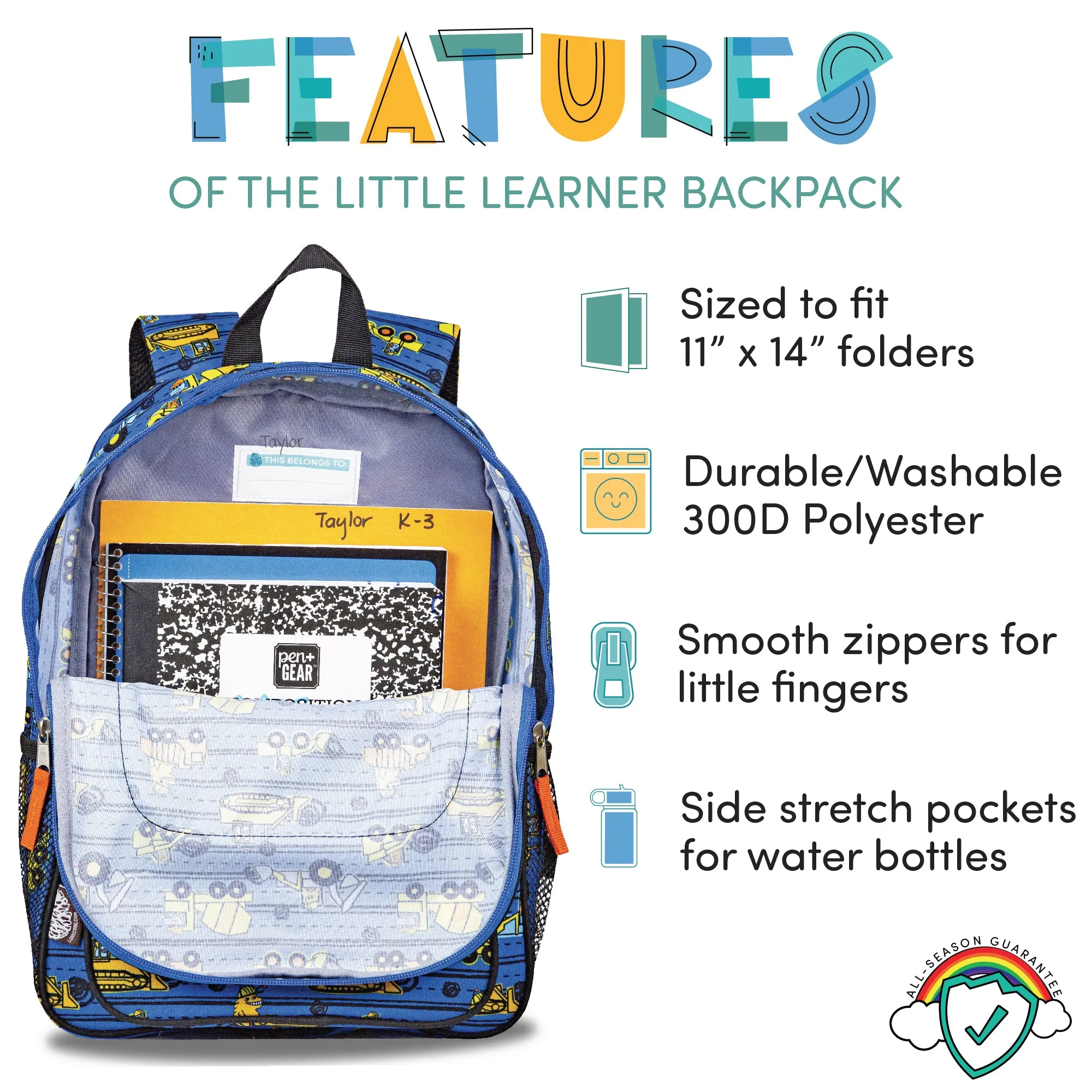 Little Learner 15" Backpack & Lunchbox Set- Construction Monsters